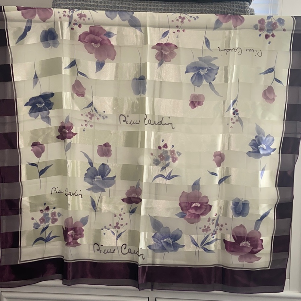 Pierre Cardin Silk Vintage Scarf - Absolutely Perfect Condition.  Purples/Ivory